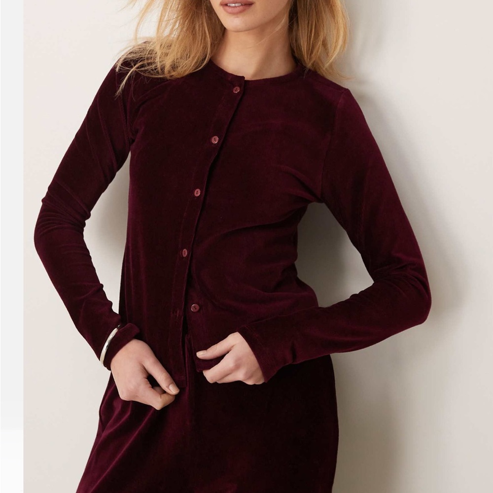 ASOS velvet corduroy burgundy button long sleeve cardigan top